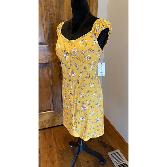 No Boundaries Boho Hippie Dress Gold Size XL 15-17 Off/On Shoulder NWT Smocked - Picture 3 of 12